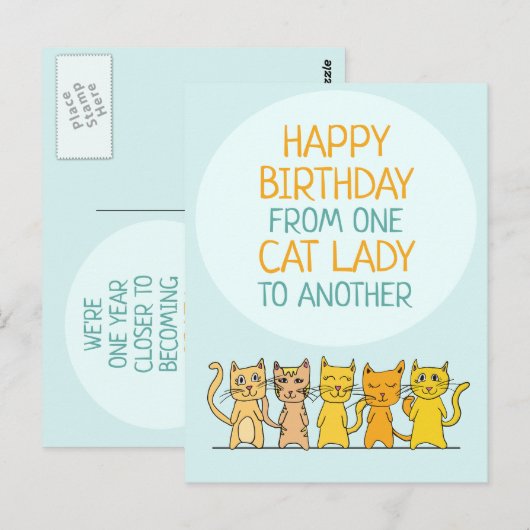 Crazy Cat Lady Happy Birthday Briefkaart (Voorkant / Achterkant)