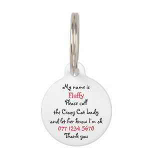 Crazy Cat Lady ID LABEL voor katten Huisdierpenning