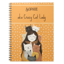 Crazy Cat Lady Illustratie met Naam Grappig Notitieboek