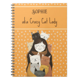 Crazy Cat Lady Illustratie met Naam Grappig Notitieboek