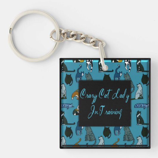 Crazy Cat Lady in Training Square Sleutelhanger (Voorkant)
