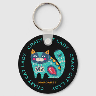Crazy Cat Lady, Leuke gestileerde kat illustratie Sleutelhanger