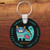 Crazy Cat Lady, Leuke gestileerde kat illustratie Sleutelhanger (Voorkant)