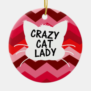 Crazy Cat Lady met Red Chevron Pattern Keramisch Ornament