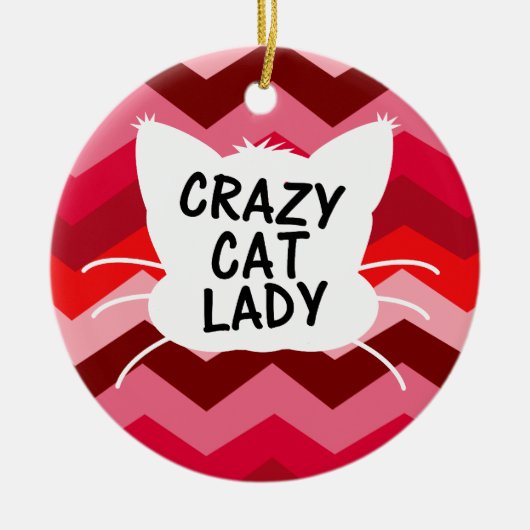 Crazy Cat Lady met Red Chevron Pattern Keramisch Ornament (Voorkant)