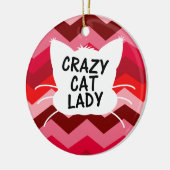 Crazy Cat Lady met Red Chevron Pattern Keramisch Ornament (Links)