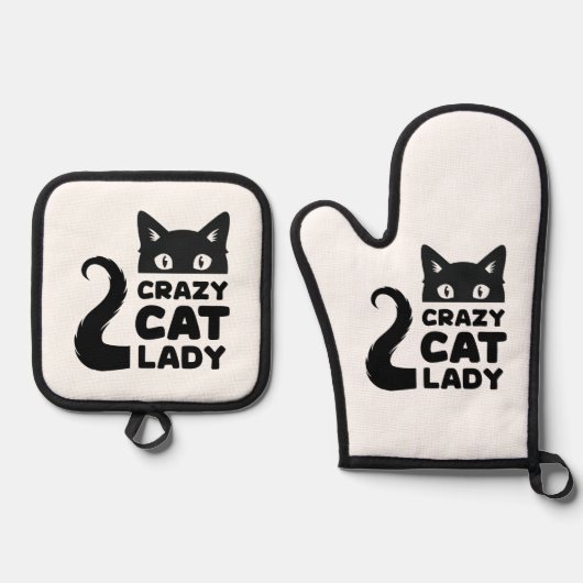 Crazy Cat Lady Oven Mitt & Pot Houders Ovenwant & Pannenlap Set (Voorkant)