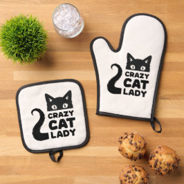 Crazy Cat Lady Oven Mitt & Pot Houders Ovenwant & Pannenlap Set