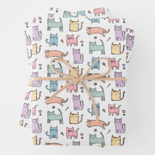Crazy cat lady pastel multicolor schattige cartoon inpakpapier vel
