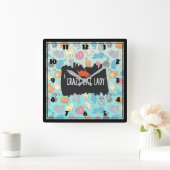 Crazy Cat Lady Playful Cat Patroon Vierkante Klok (Huis)