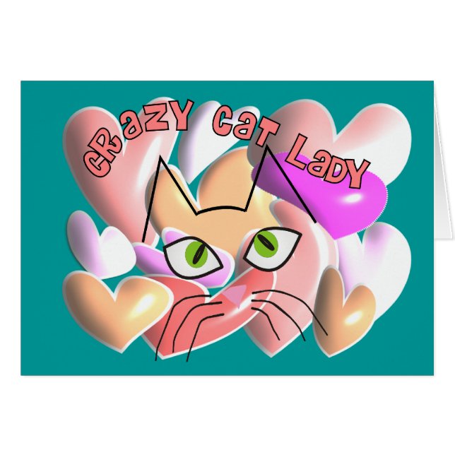 Crazy Cat Lady PUFFY HARTS EN Cat Design (Voorkant Horizontaal)