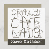 Crazy Cat Lady Quirky Typografie Happy Birthday (Voorkant / Achterkant)
