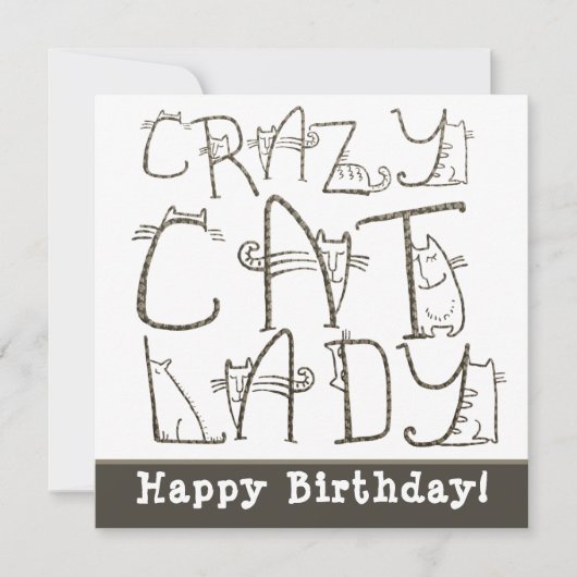 Crazy Cat Lady Quirky Typografie Happy Birthday (Voorkant)