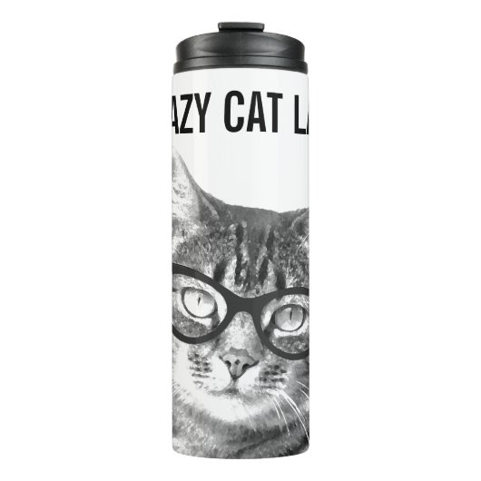 CRAZY CAT LADY — reismicrofoon thermische tumbler Thermosbeker (Voorkant)