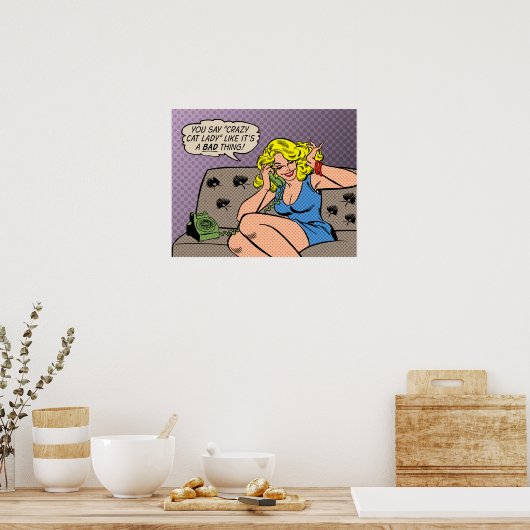 "Crazy Cat Lady" Retro Comic Art Poster (Keuken)