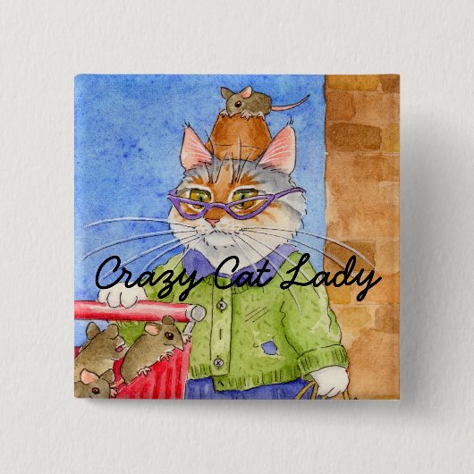 Crazy Cat Lady Squback Vierkante Button 5,1 Cm (Voorkant)