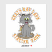 CRAZY CAT LADY STARTER KIT Funny Cartoon Sticker (Vel)