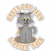 CRAZY CAT LADY STARTER KIT Funny Cartoon Sticker (Voorkant)