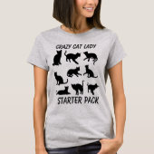 "Crazy Cat Lady Starter Pack" met drie katten T-shirt (Voorkant)