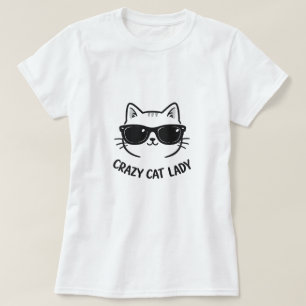Crazy Cat Lady T-shirt met zonnebrilkat