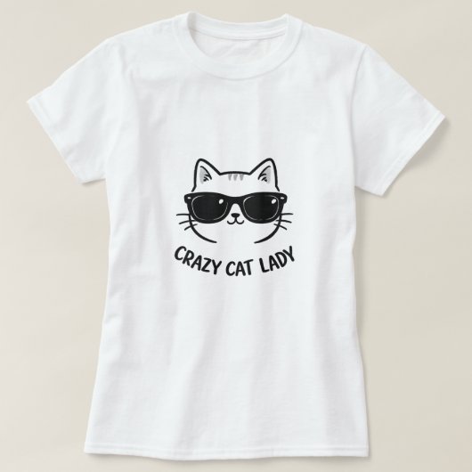 Crazy Cat Lady T-shirt met zonnebrilkat (Design voorkant)