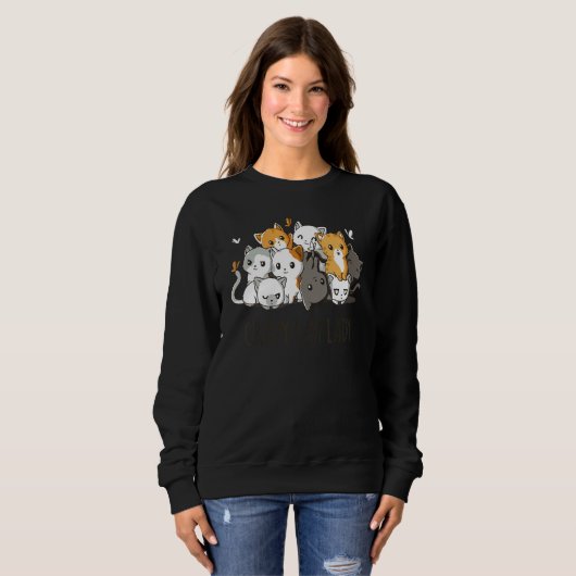 Crazy Cat Lady Team Cat Butterfly Smile Tee Trui (Voorkant volledig)