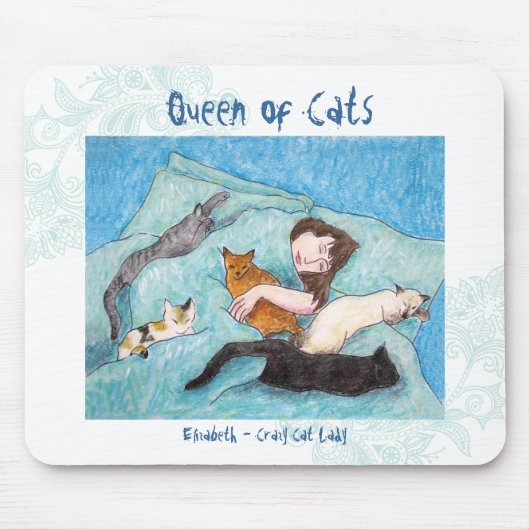 Crazy Cat Lady turquoise indie muispad Muismat (Voorkant)