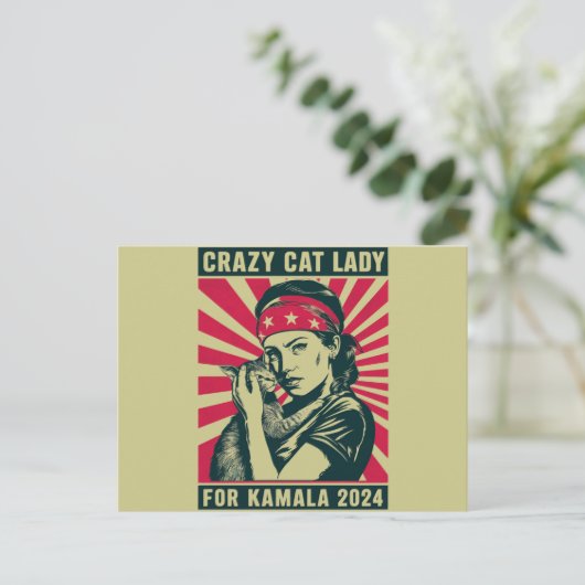 Crazy Cat Lady voor Kamala 2024 Briefkaart (Staand voorkant)
