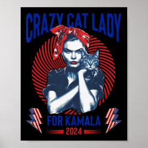 Crazy Cat Lady voor Kamala 2024 Kamala Verkiezing  Poster