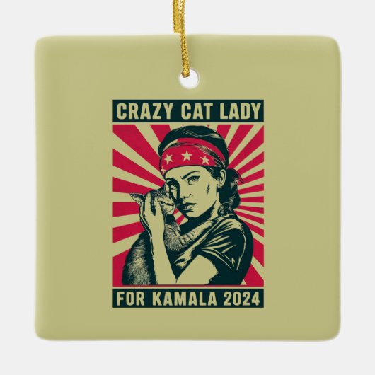 Crazy Cat Lady voor Kamala 2024 Keramisch Ornament (Voorkant)
