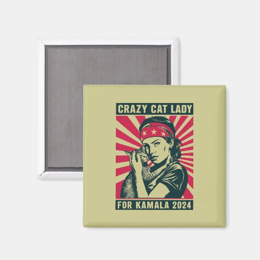 Crazy Cat Lady voor Kamala 2024 Magneet (Voorkant / Achterkant)