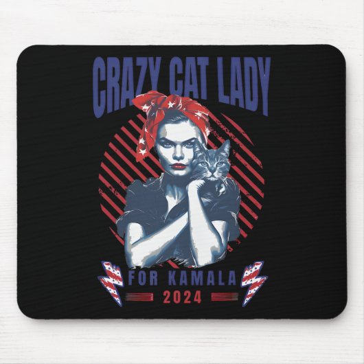 Crazy Cat Lady voor Kamala 2024 Muismat (Voorkant)