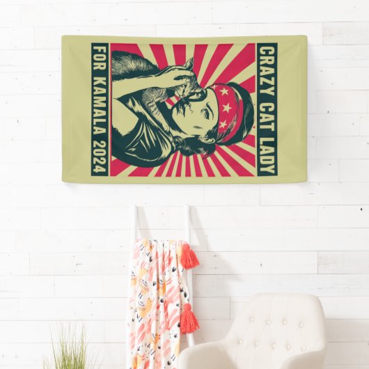 Crazy Cat Lady voor Kamala 2024 Spandoek (Insitu)
