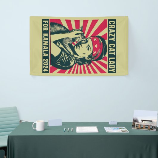 Crazy Cat Lady voor Kamala 2024 Spandoek (Beurs)