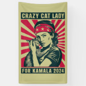 Crazy Cat Lady voor Kamala 2024 Spandoek (Verticaal)