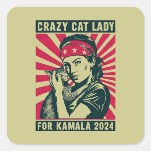 Crazy Cat Lady voor Kamala 2024 Vierkante Sticker