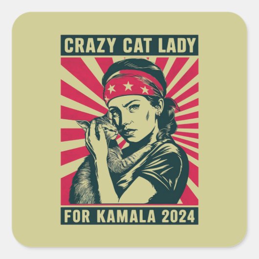 Crazy Cat Lady voor Kamala 2024 Vierkante Sticker (Voorkant)