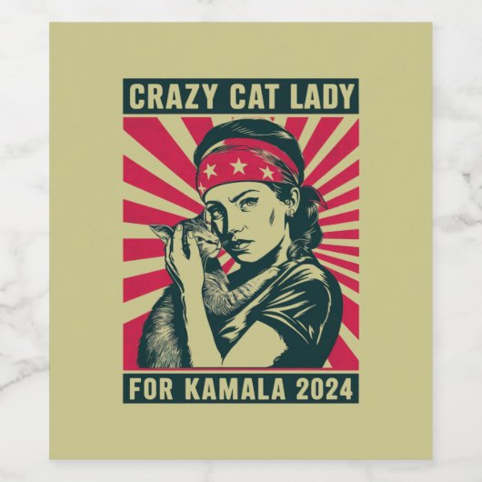 Crazy Cat Lady voor Kamala 2024 Wijn Etiket (Enkel label)