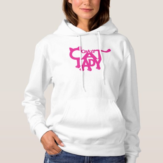 Crazy Cat Lady White en Hot Pink Hoodie (Voorkant)
