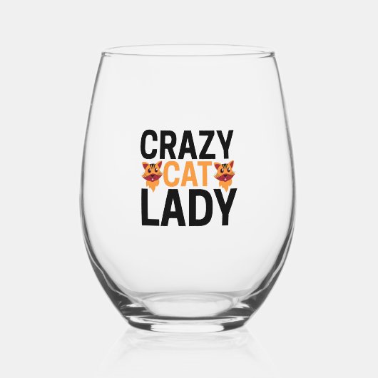 Crazy cat lady wijnglas zonder voet (Voorkant)