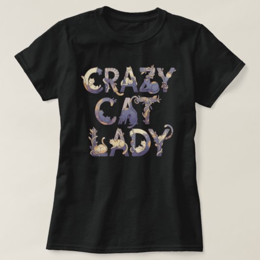 Crazy Cat Lady Zwart T-shirt (Design voorkant)