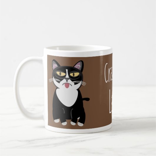 Crazy Cat Latte Funny Kat Slogan Cartoon Koffiemok (Links)