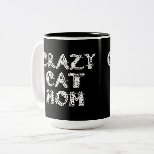 Crazy Cat Ma White Logo Tweekleurige Koffiemok (Voorkant links)