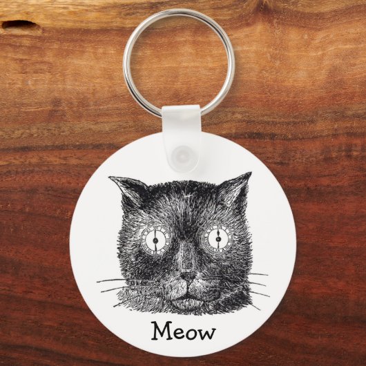 Crazy Cat met Clock Eyes Sleutelhanger (Voorkant)
