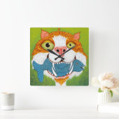 Crazy Cat met visklok Vierkante Klok (Huis)