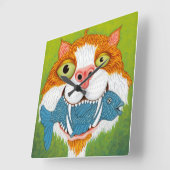Crazy Cat met visklok Vierkante Klok (Hoek)