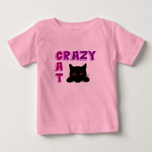 "Crazy Cat" roze T-shirt voor kinderen. (Voorkant)