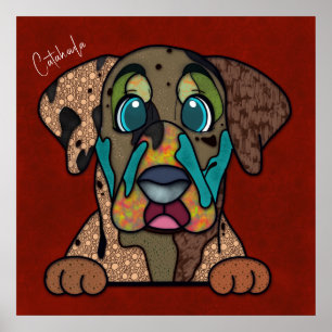 Crazy Catahoula dog met gezicht handbeschilderd Po Poster