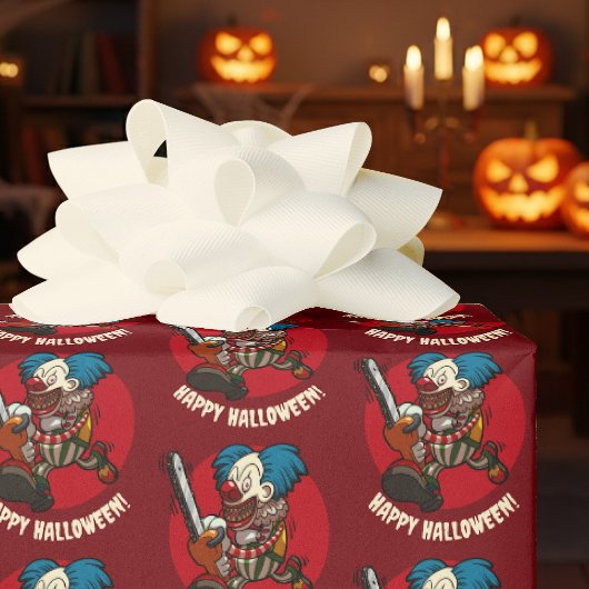 Crazy Chainsaw Clown Halloween Party Cartoon Cadeaupapier