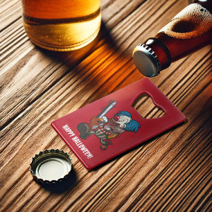 Crazy Chainsaw Clown Happy Halloween Cartoon Creditkaart Flessenopener